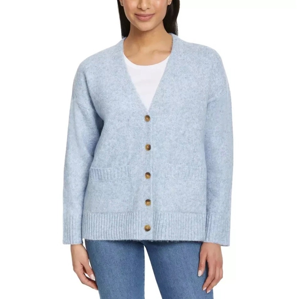 NWT Ella Moss Womens Blue Button Up Cardigan Relaxed Boyfriend Fit Sweater Large